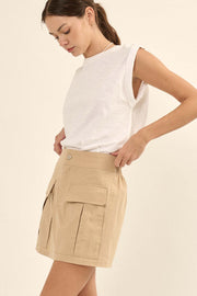 Step It Up Cotton Twill Cargo Mini Skirt - ShopProme