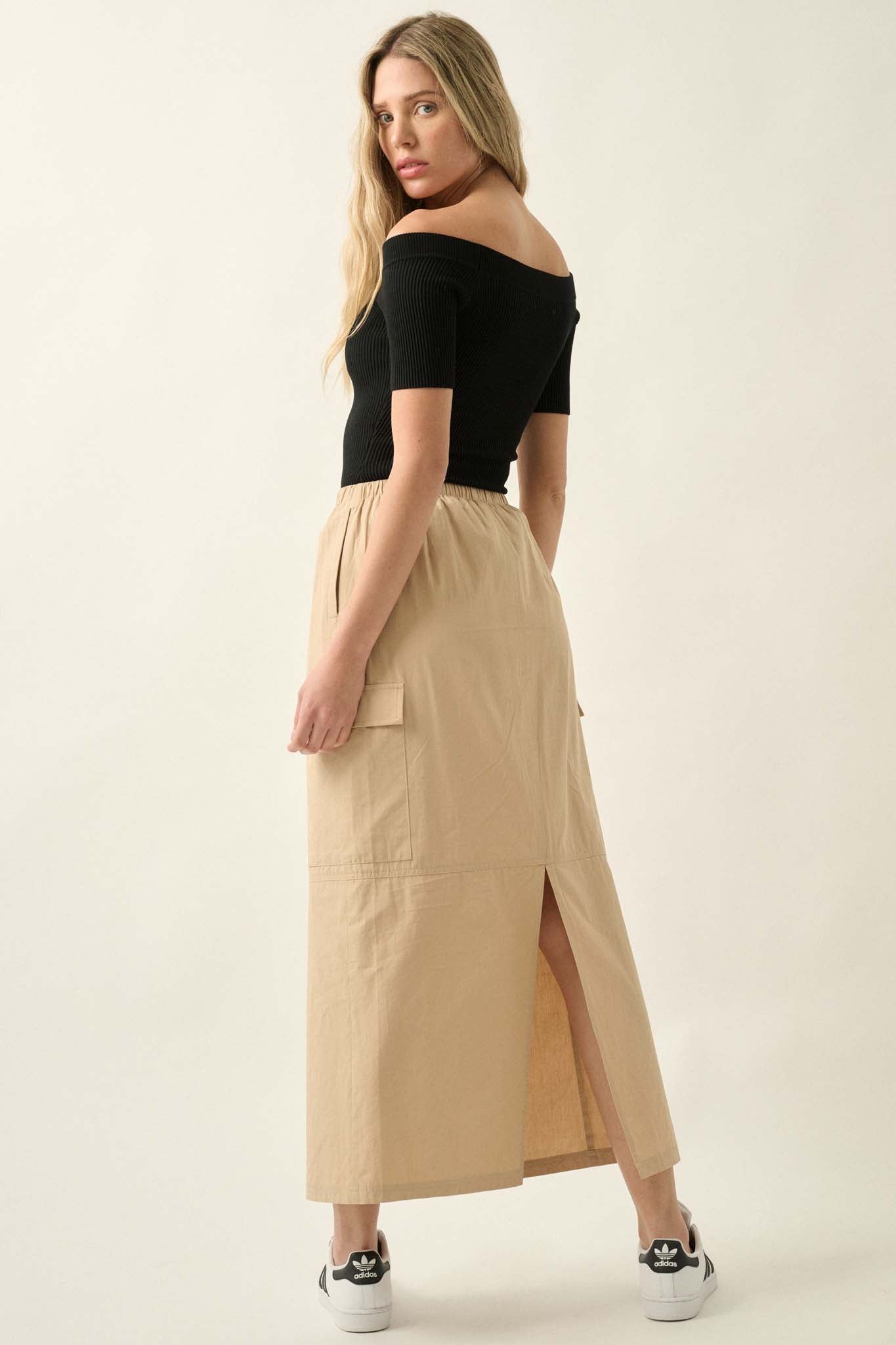 Pace Yourself Cotton Twill Cargo Maxi Skirt - ShopPromesa