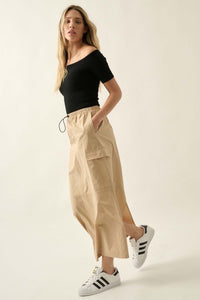 Pace Yourself Cotton Twill Cargo Maxi Skirt - ShopPromesa