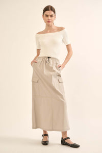 Pace Yourself Cotton Twill Cargo Maxi Skirt - ShopPromesa