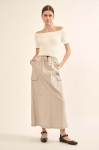 Pace Yourself Cotton Twill Cargo Maxi Skirt - ShopPromesa