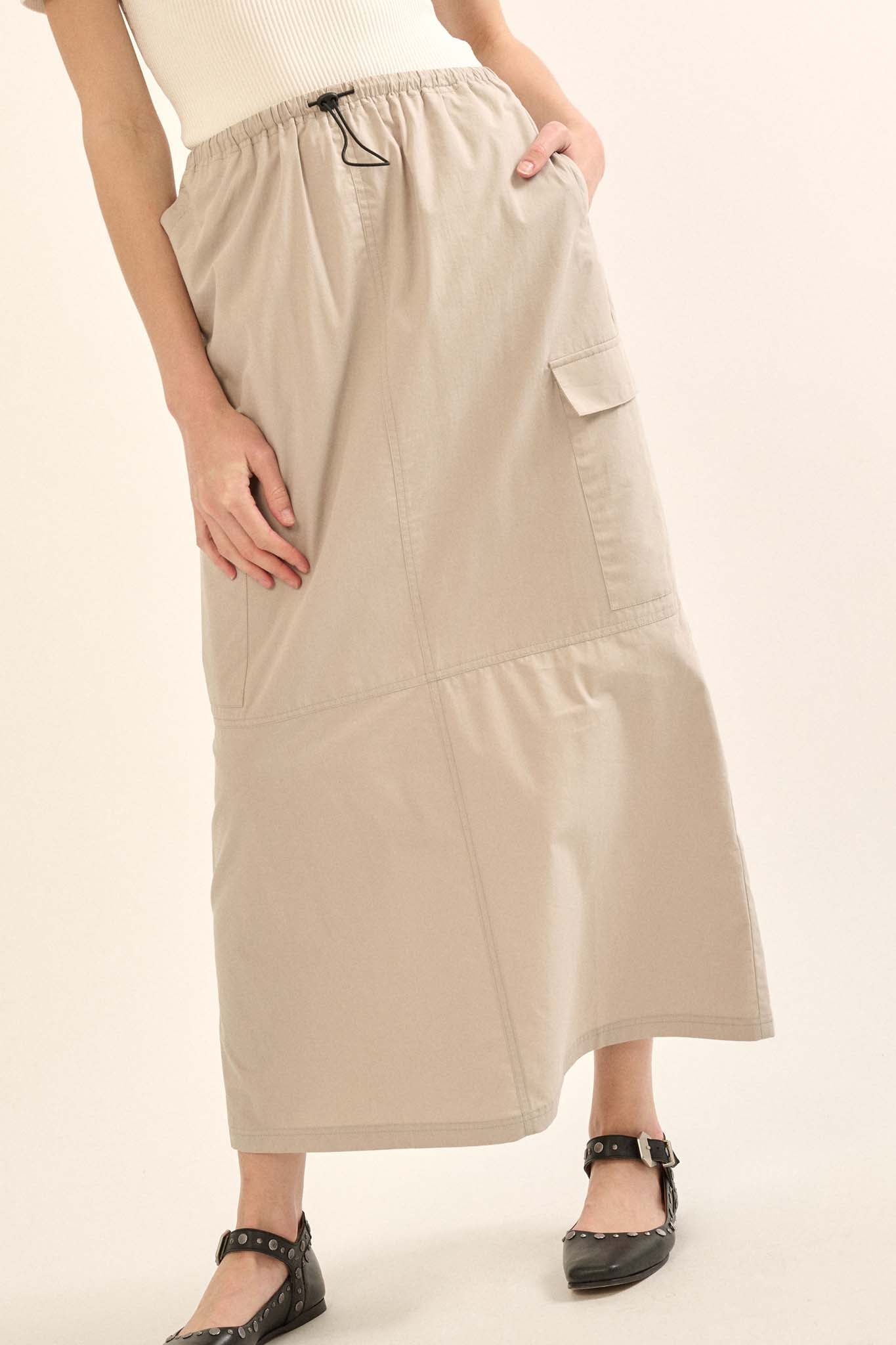 Pace Yourself Cotton Twill Cargo Maxi Skirt - ShopPromesa