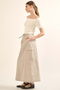 Pace Yourself Cotton Twill Cargo Maxi Skirt - ShopPromesa