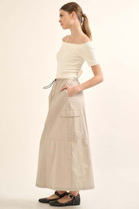 Pace Yourself Cotton Twill Cargo Maxi Skirt - ShopPromesa