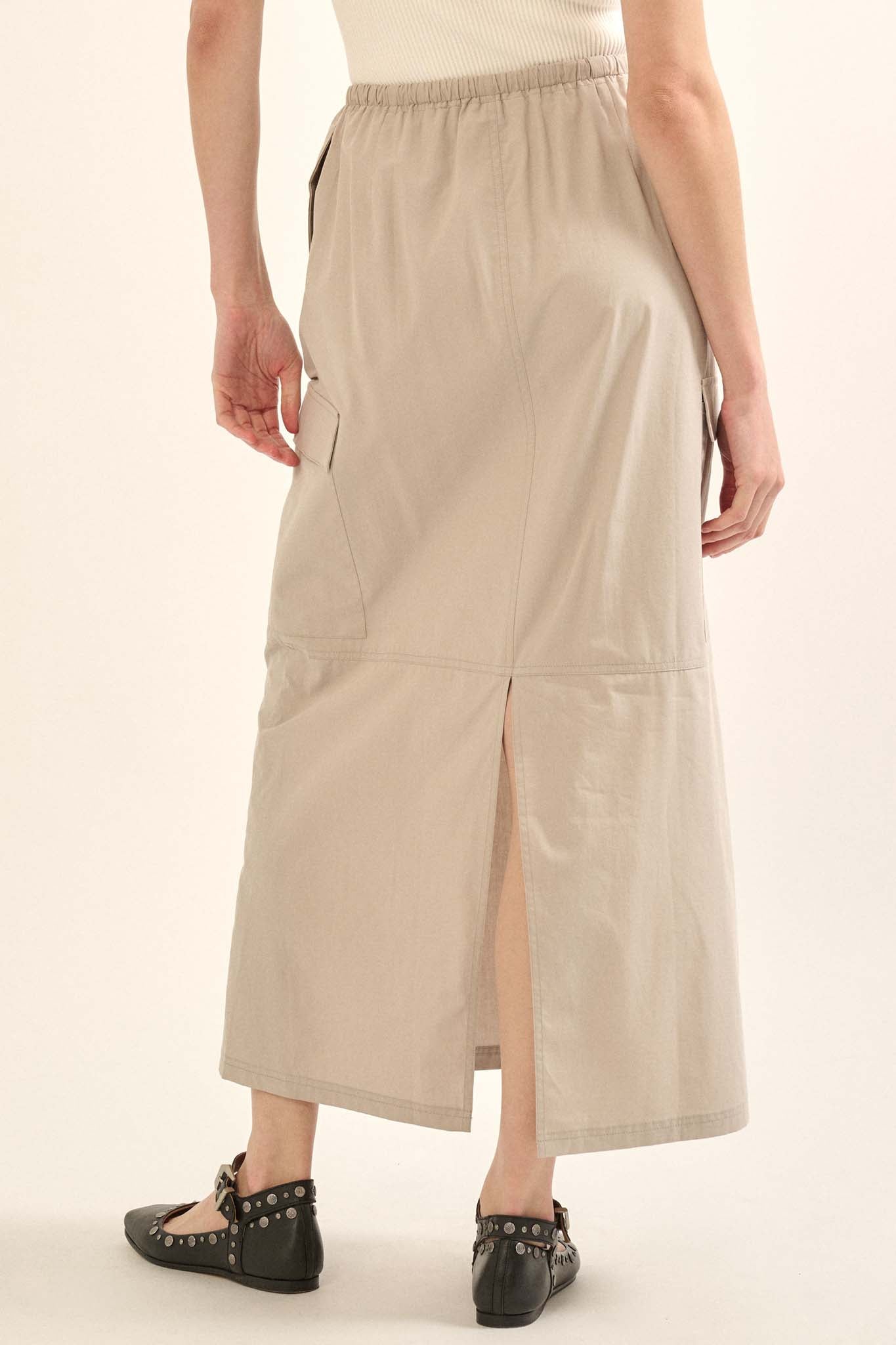 Pace Yourself Cotton Twill Cargo Maxi Skirt - ShopPromesa