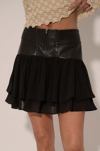 Bad Girl Vegan Leather and Chiffon Mini Skirt - ShopPromesa