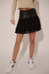 Bad Girl Vegan Leather and Chiffon Mini Skirt - ShopPromesa