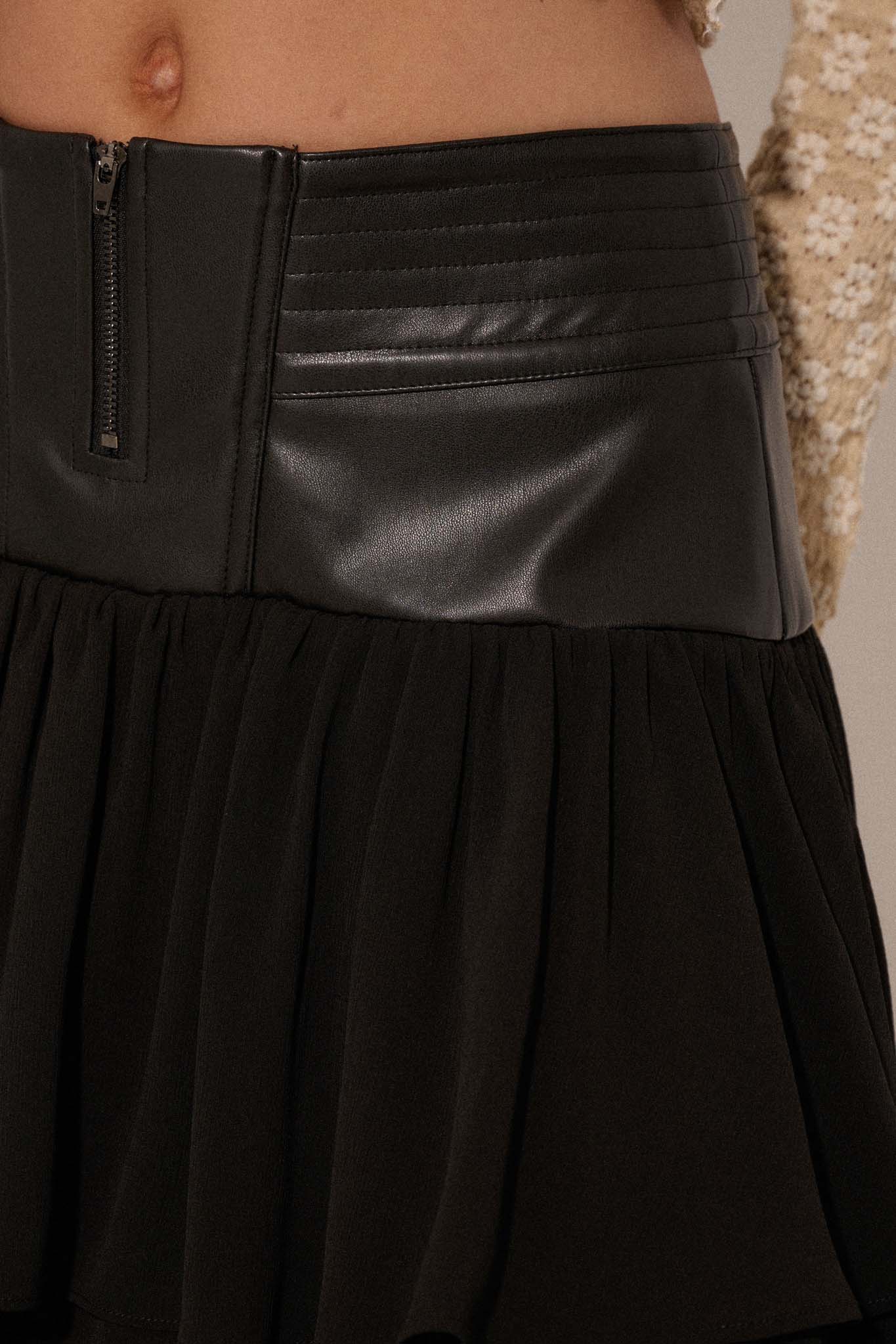 Bad Girl Vegan Leather and Chiffon Mini Skirt - ShopPromesa