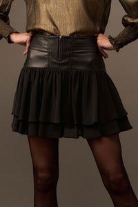 Bad Girl Vegan Leather and Chiffon Mini Skirt - ShopPromesa