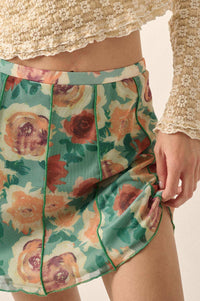 Rose Parade Floral Mesh Exposed-Seam Mini Skirt - ShopPromesa