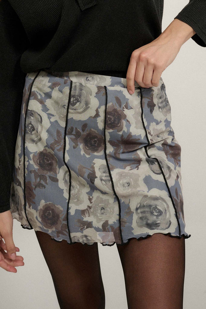 Rose Parade Floral Mesh Exposed-Seam Mini Skirt - ShopPromesa