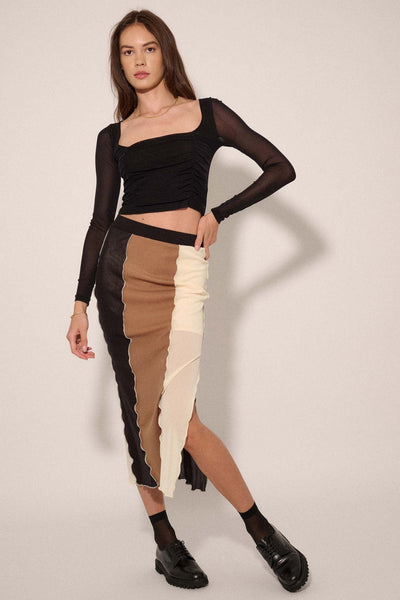 Neutral Territory Colorblock Mesh Midi Skirt - ShopPromesa