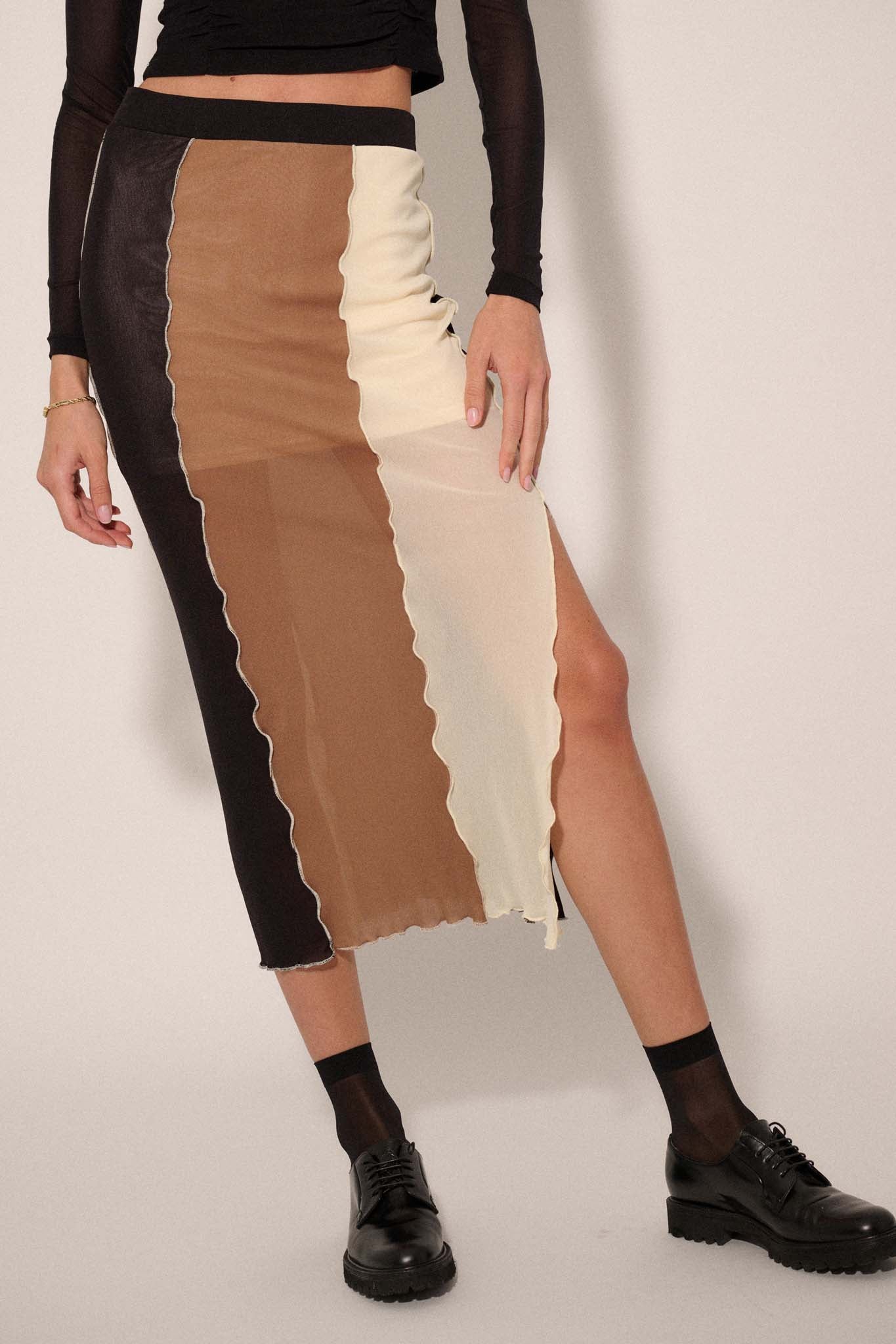 Neutral Territory Colorblock Mesh Midi Skirt - ShopPromesa