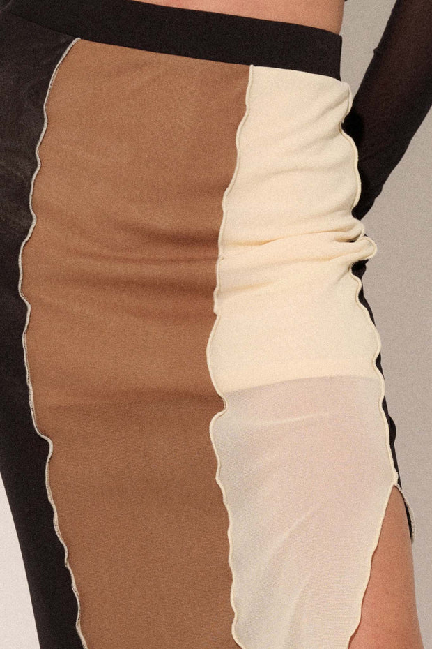 Neutral Territory Colorblock Mesh Midi Skirt - ShopPromesa