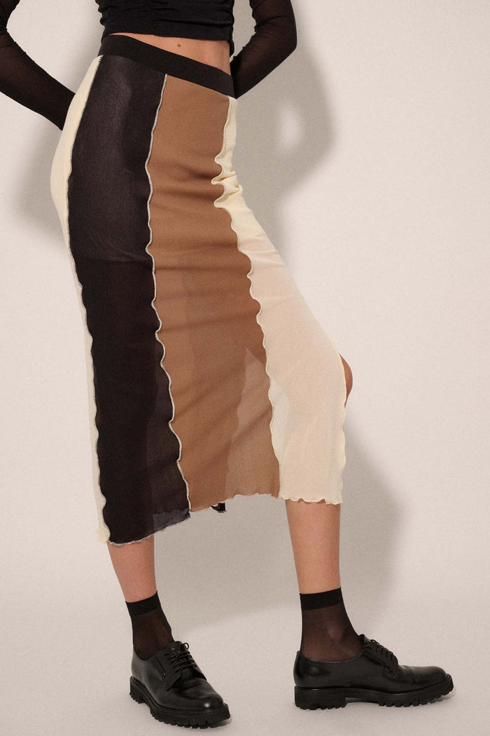 Neutral Territory Colorblock Mesh Midi Skirt - ShopPromesa