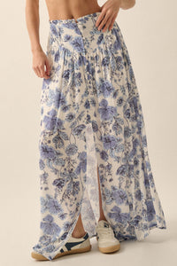 Periwinkle Poetry Floral Button-Front Maxi Skirt - ShopPromesa