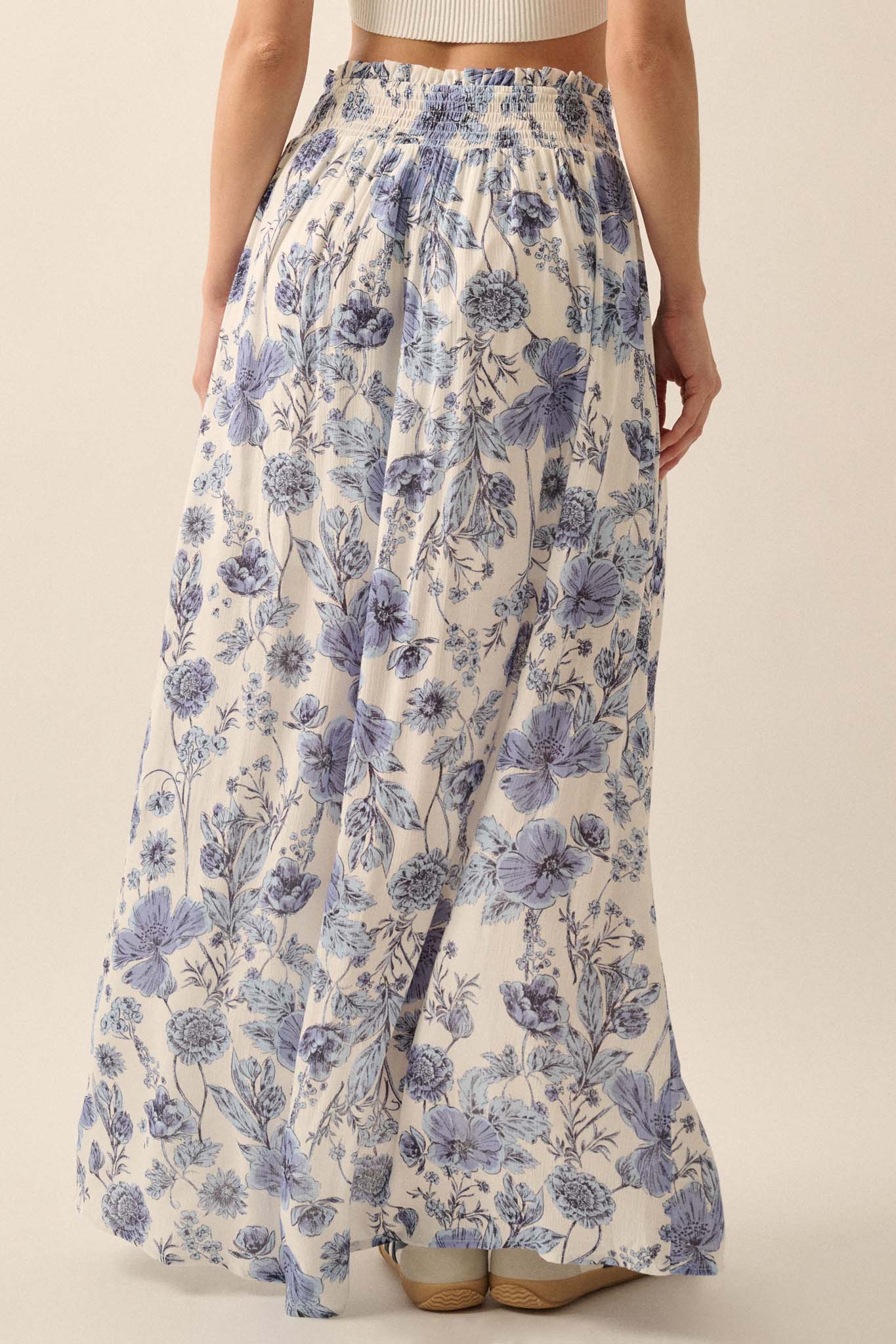 Periwinkle Poetry Floral Button Front Maxi Skirt