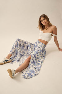 Periwinkle Poetry Floral Button-Front Maxi Skirt - ShopPromesa