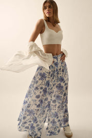 Periwinkle Poetry Floral Button-Front Maxi Skirt - ShopPromesa