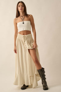 In the Wind Crinkle Cotton Button-Front Maxi Skirt - ShopPromesa