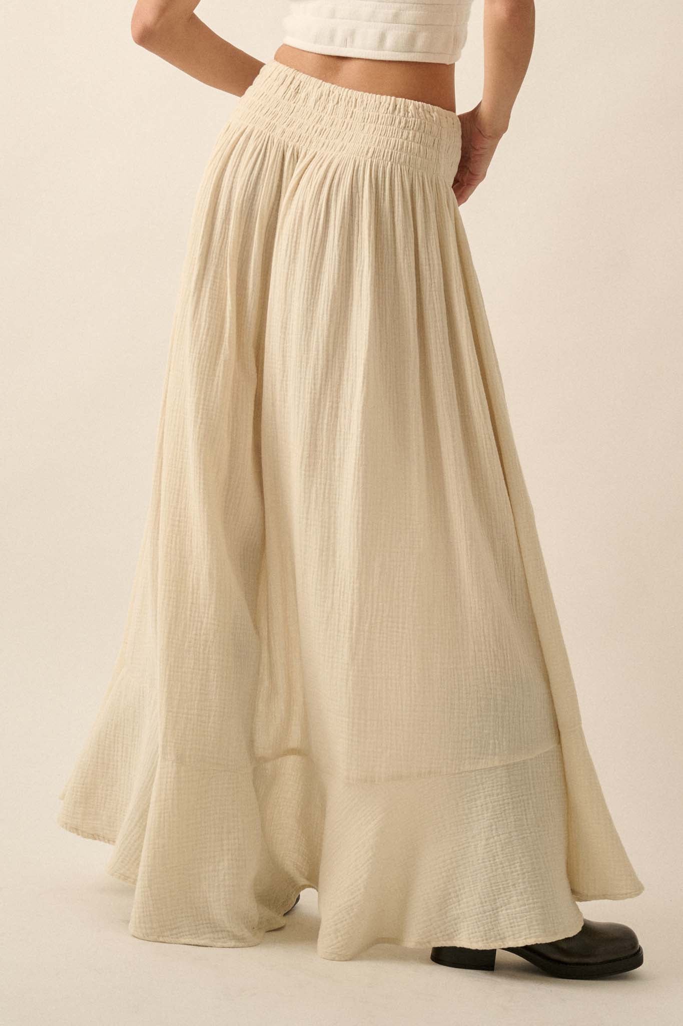 In the Wind Crinkle Cotton Button-Front Maxi Skirt - ShopPromesa