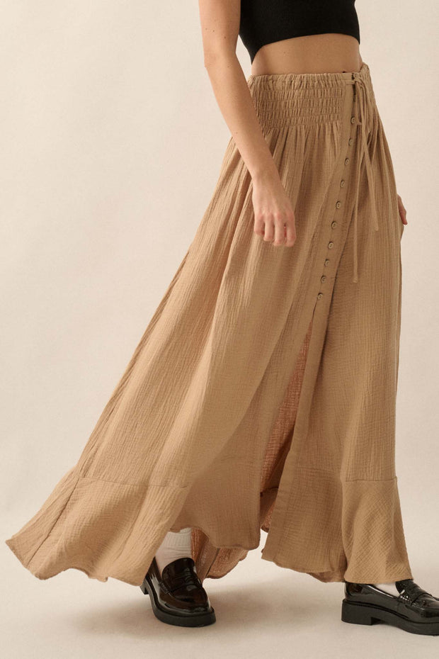 In the Wind Crinkle Cotton Button-Front Maxi Skirt - ShopPromesa