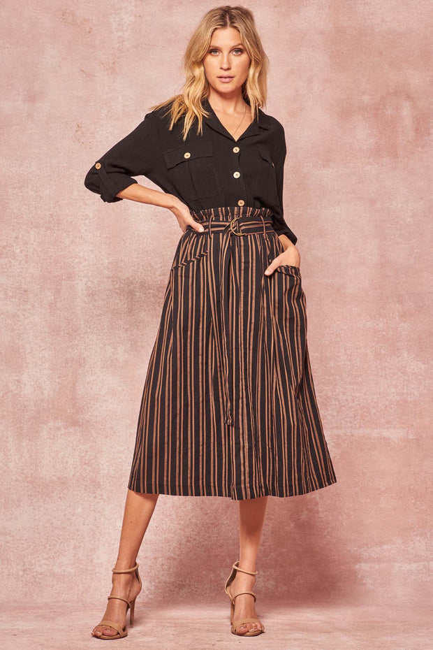 Leading Edge Belted Striped Paperbag Skirt - ShopPromesa