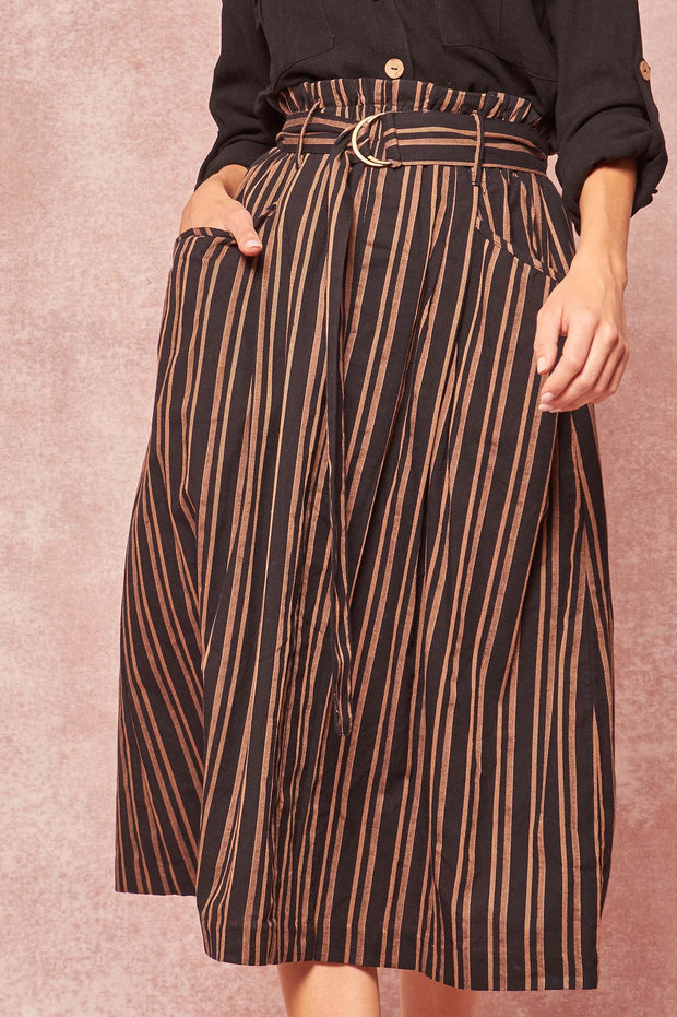Leading Edge Belted Striped Paperbag Skirt - ShopPromesa