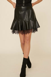 Kiss Me Frill Me Vegan Leather Ruffle Mini Skirt - ShopPromesa