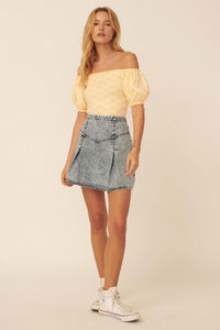 Smooth As Stone Denim Pleated A-Line Mini Skirt - ShopPromesa