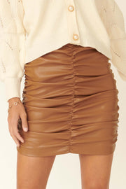 Easy Riches Ruched Vegan Leather Mini Skirt - ShopPromesa