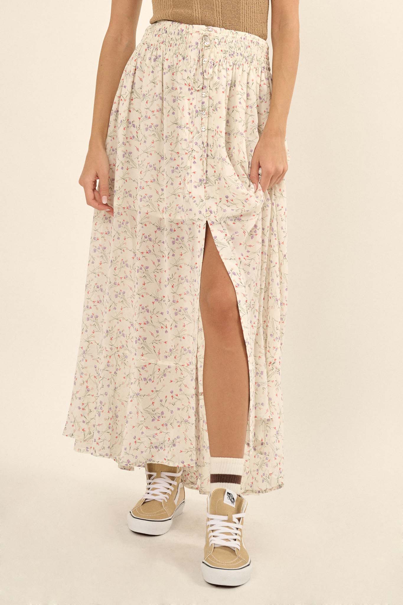 Shoot the Breeze Floral Button-Front Maxi Skirt - ShopPromesa