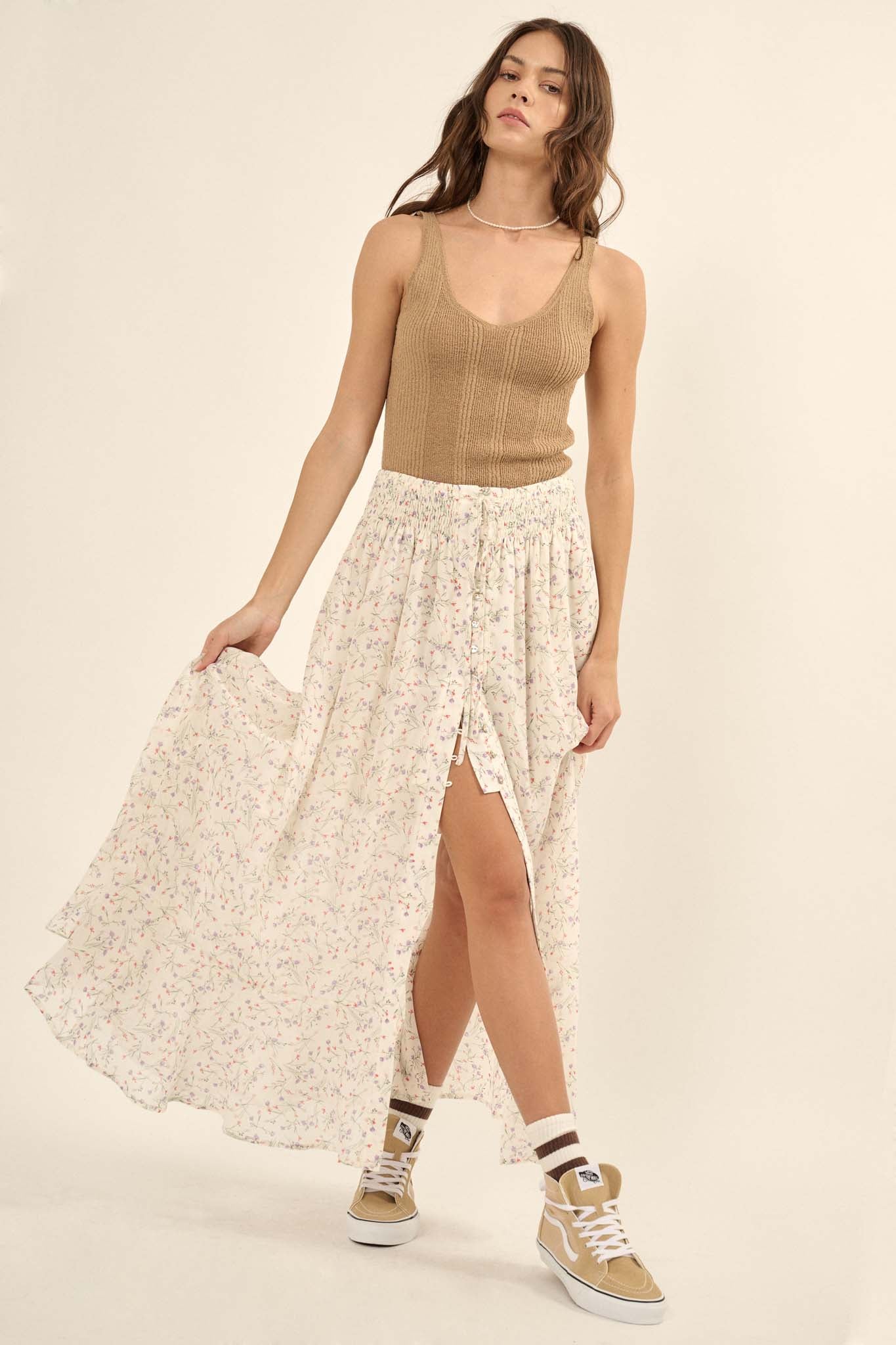 Shoot the Breeze Floral Button-Front Maxi Skirt - ShopPromesa