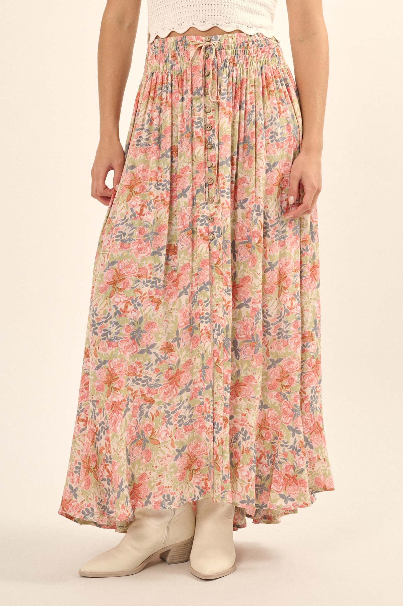 Work of Art Floral Button-Front Maxi Skirt - ShopPromesa