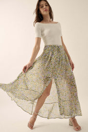 Floral Buttoned Front Slit Skirt Floral S