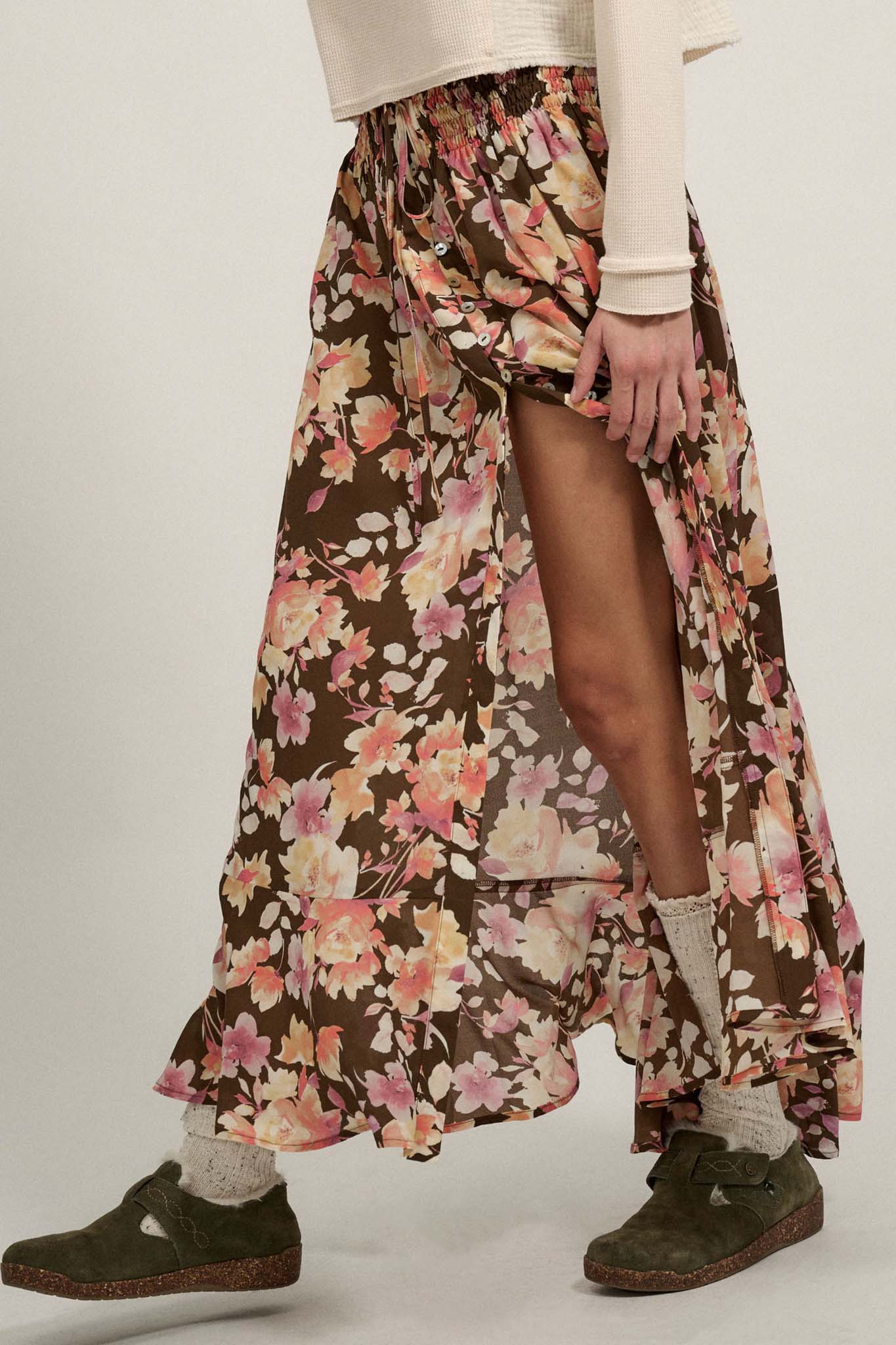 Harvest Dawn Floral Button-Front Maxi Skirt - ShopPromesa