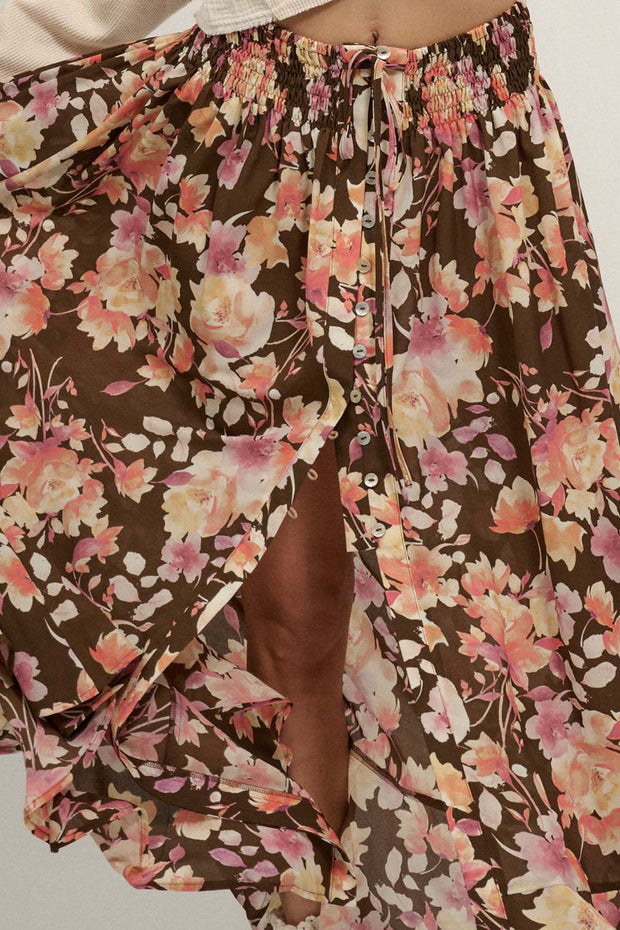 Harvest Dawn Floral Button-Front Maxi Skirt - ShopPromesa
