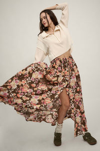 Harvest Dawn Floral Button-Front Maxi Skirt - ShopPromesa