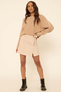 Dance With Me Belted Corduroy Wrap Mini Skirt - ShopPromesa