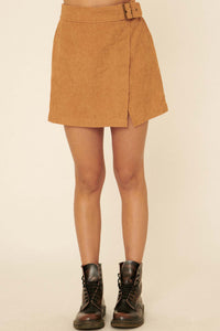 Dance With Me Belted Corduroy Wrap Mini Skirt - ShopPromesa