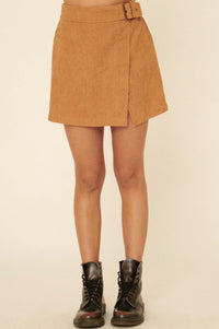 Dance With Me Belted Corduroy Wrap Mini Skirt - ShopPromesa