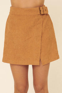 Dance With Me Belted Corduroy Wrap Mini Skirt - ShopPromesa