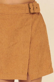 Dance With Me Belted Corduroy Wrap Mini Skirt - ShopPromesa