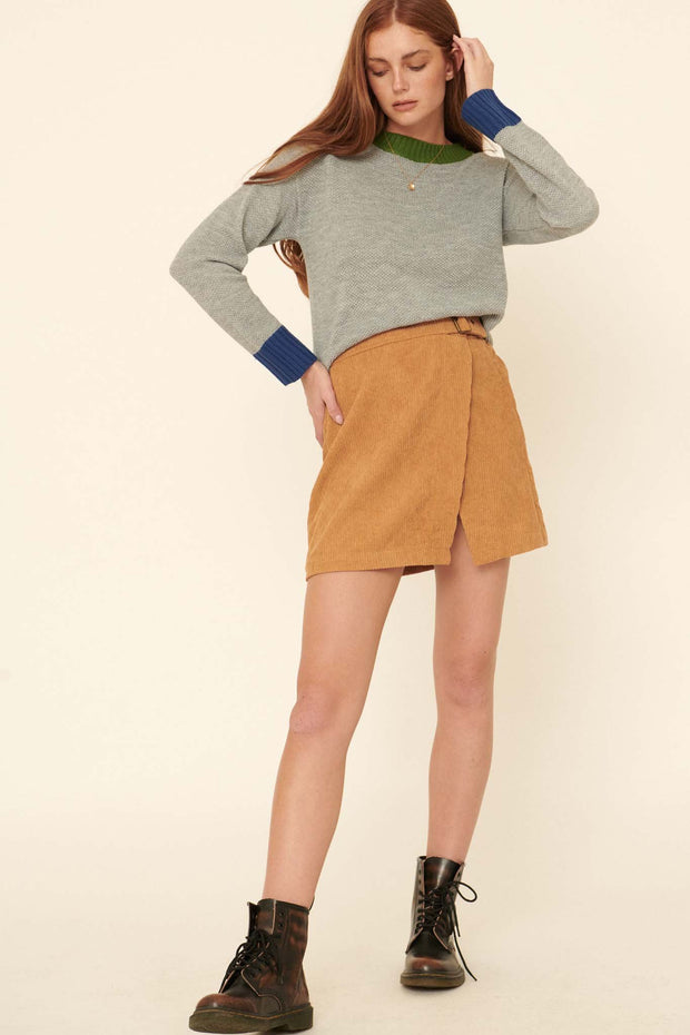 Dance With Me Belted Corduroy Wrap Mini Skirt - ShopPromesa