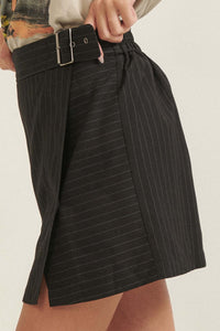 Boss Babe Pinstripe Belted Wrap Mini Skirt - ShopPromesa