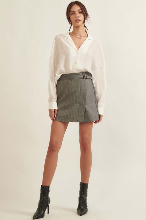 Boss Babe Pinstripe Belted Wrap Mini Skirt - ShopPromesa