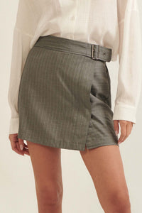 Boss Babe Pinstripe Belted Wrap Mini Skirt - ShopPromesa