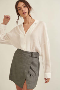 Boss Babe Pinstripe Belted Wrap Mini Skirt - ShopPromesa