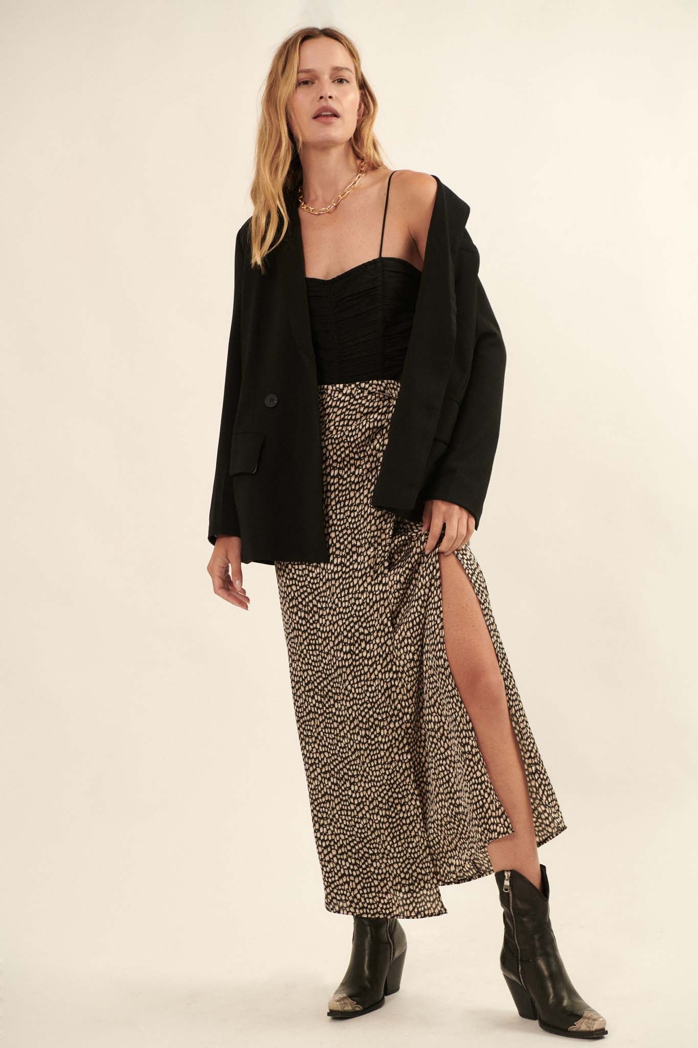 Animal Nature Animal-Print Satin Wrap Maxi Skirt - ShopPromesa