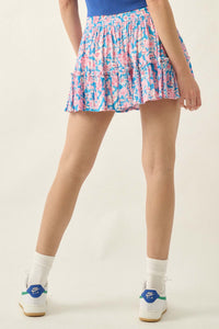 Monaco Magic Floral Crepe Ruffle Mini Skirt - ShopPromesa